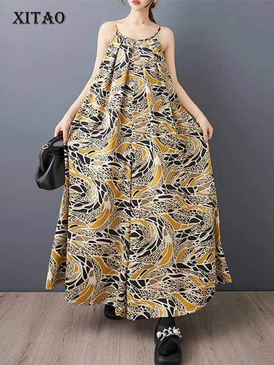 XITAO Sleeveless Print Slimming Jumpsuits Spaghetti Strap O-neck Loose Simple New Arrival Summer Woman Jumpsuits ZMY1228