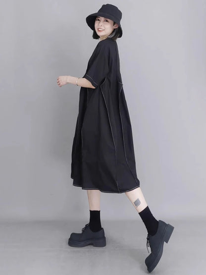 XITAO Solid Color O-neck Simple Dress Short Sleeve Slimming Patchwork Asymmetrical A-line Pullovers Summer Woman Dress ZMY1368
