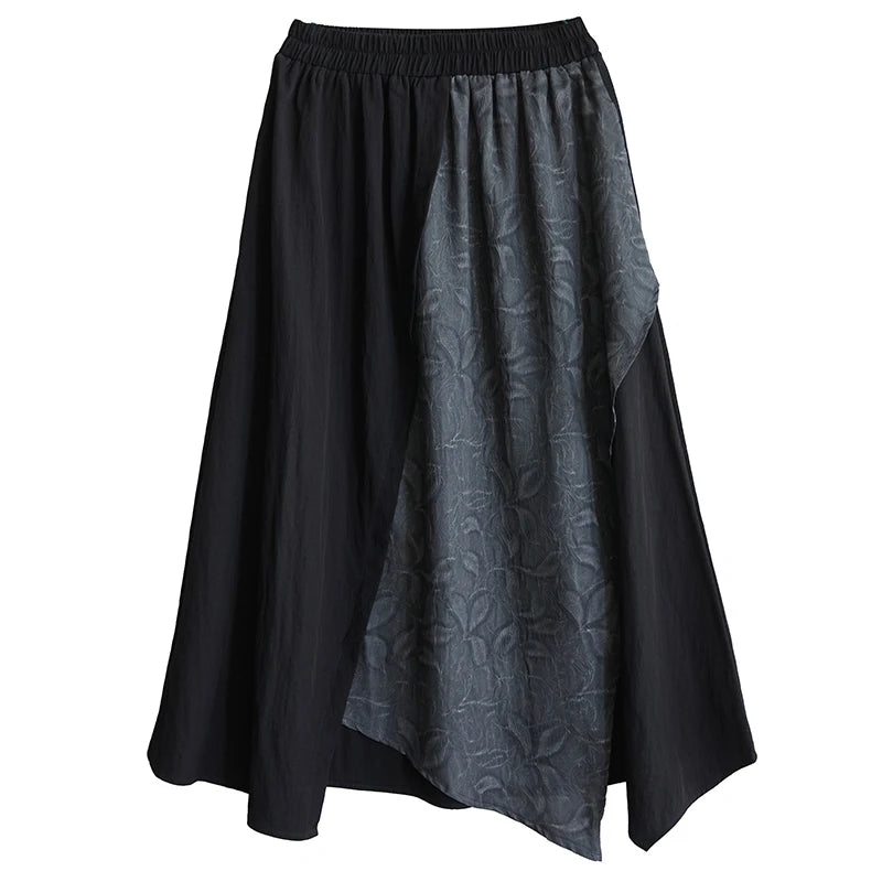 XITAO Loose Asymmetric Women Skirt Trend Contrast Color Patchwork Women Casual Irregular Elastic Waist Simple Skirt HQQ2464