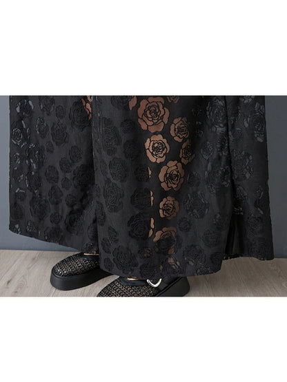 XITAO Mesh Pleated Elastic Waist Pant Casual Solid Color Loose Fitting New Arrival Wide Leg Slimming Summer Women Pant ZMY1232