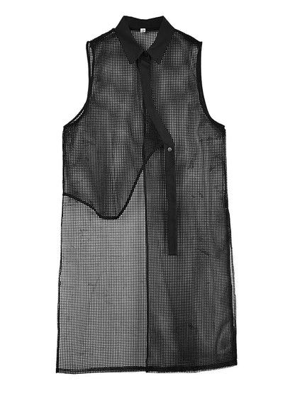 XITAO Asymmetrical Mesh Sleeveless Loose Dress Hollow Out Temperament Solid Color Elegant Casual Summer Woman Dress ZMY1276