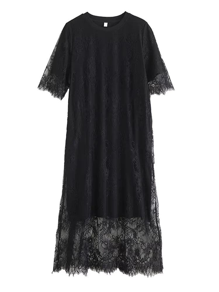 XITAO Lace O-neck Half Sleeve Dress Casual Loose Fitting Elegant Comfortable Slimming Summer Fashion Women Dress ZMY1207