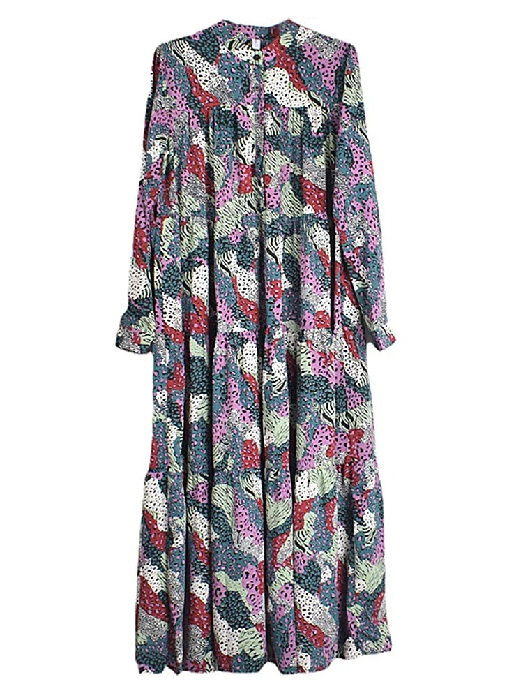 XITAO Print Pattern Dress Fashion New Women Pleated Full Sleeve Spring Long Elegant Minority Casual Style Dress WMD2966