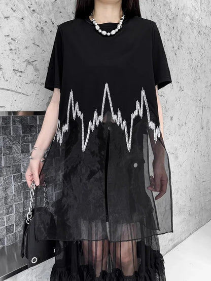 XITAO Patchwork Sequin Loose Dress Side Slit O-neck Short Sleeve Personality Perspective New Arrival Summer Woman Dress ZMY1324