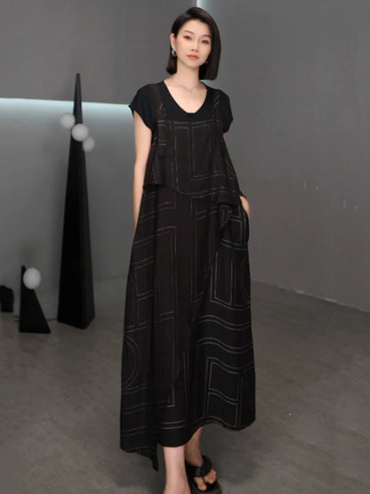 XITAO Loose Patchwork Strap Dress Fashion Match Women A-line Casual Contrast Color Sleeveless Simple Summer Dress HQQ2505