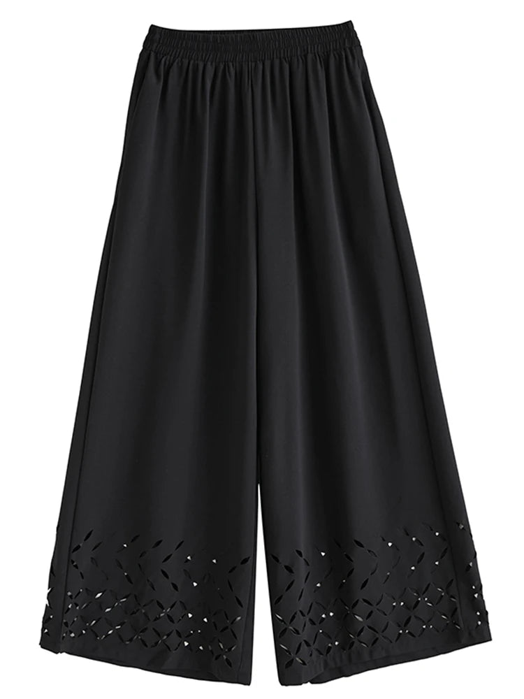 XITAO Hollow Out Wide-leg Elastic Waist Pant Casual Solid Color Slimming Korea New Arrival Personality Spring Women Pant GYX1525