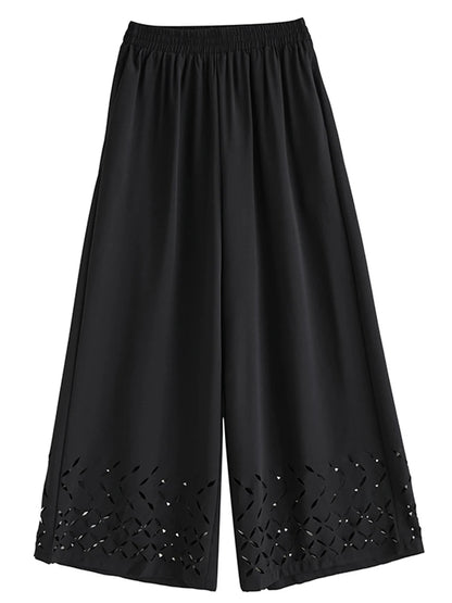 XITAO Hollow Out Wide-leg Elastic Waist Pant Casual Solid Color Slimming Korea New Arrival Personality Spring Women Pant GYX1525