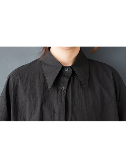 XITAO Asymmetrical Solid Color Female Dress Loose Turn-down Collar Short Half Sleeve A-line Single Breasted Woman Dress ZMY1264