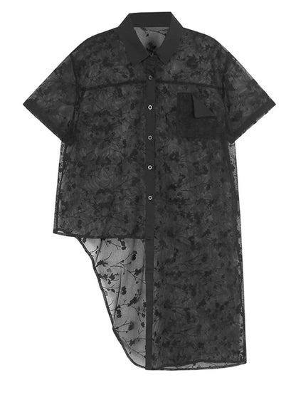 XITAO Asymmetrical Perspective Dress Single Breasted Turn-down Collar Solid Color Short Sleeve Casual Match Shirt Dress ZMY1374