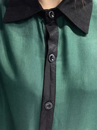 XITAO Casual Loose Shirt Dress Fashion Contrast Color Ruffles Patchwork Long Sleeve Turn-down Collar Shirt Dress WMD2200