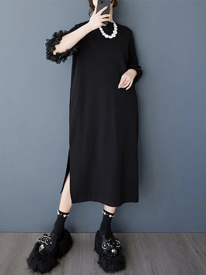 XITAO Loose Fashion Vintage Female Dress Personality Mesh Patchwork Goddess Fan Women Temperament Simple A-line Dress ZMY1063