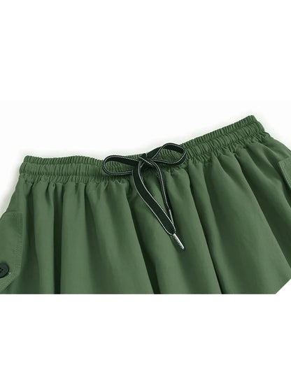 XITAO Pocket Pleated Drawstring Skirts Solid Color Button A-line Loose Casual Personality Slimming Summer Woman Skirts ZMY1301