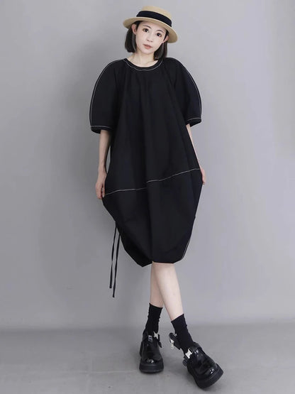 XITAO Irregular O-neck Dress Casual Solid Color Loose Fitting A-line All Match Elegant Personality Summer Female Dress ZMY1370