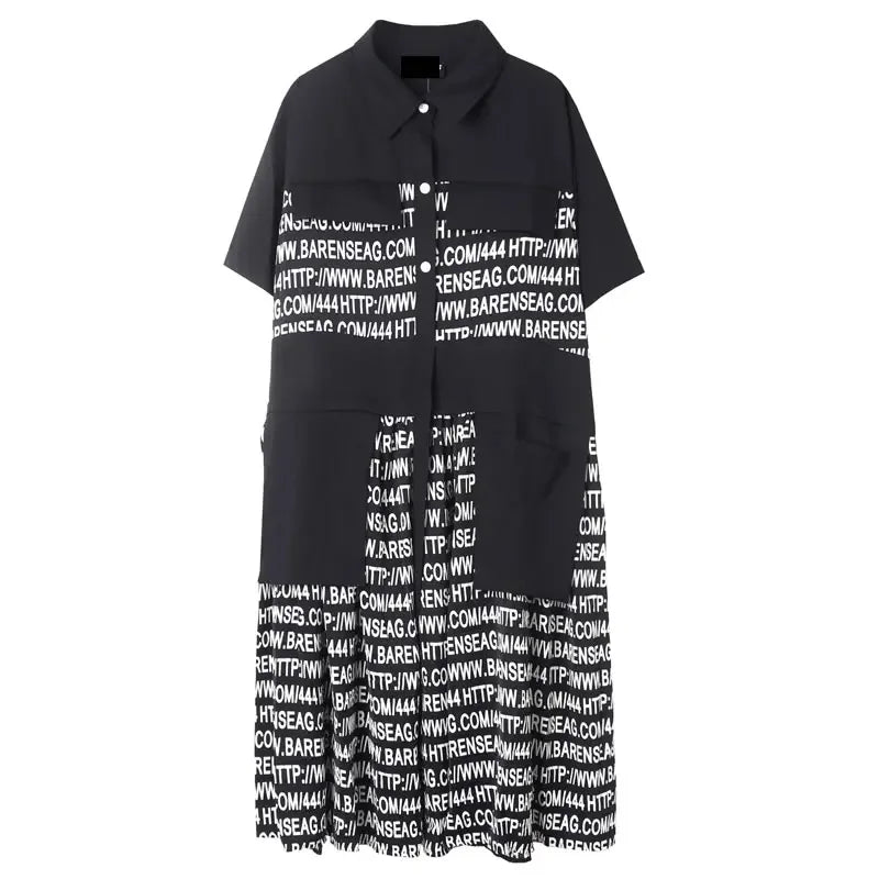 XITAO Striped Dress Letter Fashion New Women Pleated 2024 Summer Elegant Casual Style Loose Dress Pocket LDD1822