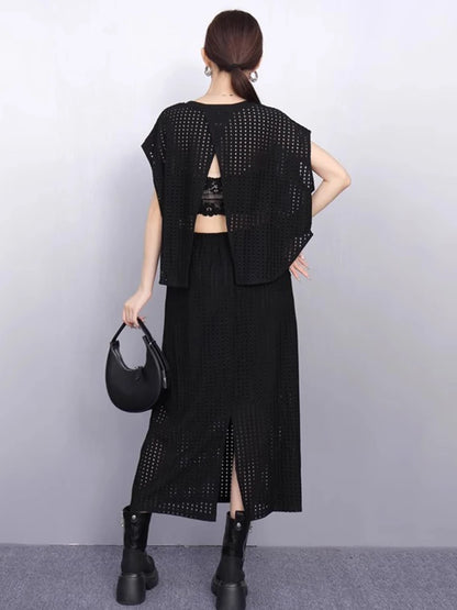XITAO Irregular Sleeveless Loose Set Solid Color Casual Hollow Out O-neck Temperament Simple Summer Woman Two-piece Sets ZMY1292