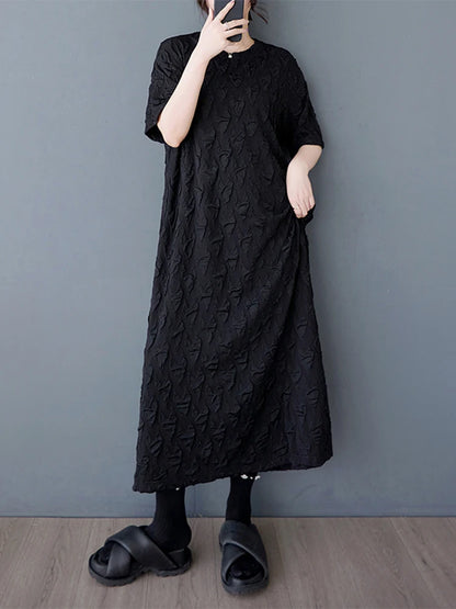 XITAO Jacquard O-neck A-line Dress Casual Solid Color Loose Fitting Literary Style Simple Texture Sensation Women Dress GYX1631