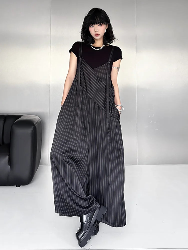 XITAO Irregular Patchwork Loose Jumpsuits Striped Casual Slimming Temperament Sleeveless V-neck Summer Woman Jumpsuits ZY8945