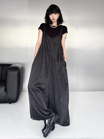 XITAO Irregular Patchwork Loose Jumpsuits Striped Casual Slimming Temperament Sleeveless V-neck Summer Woman Jumpsuits ZY8945
