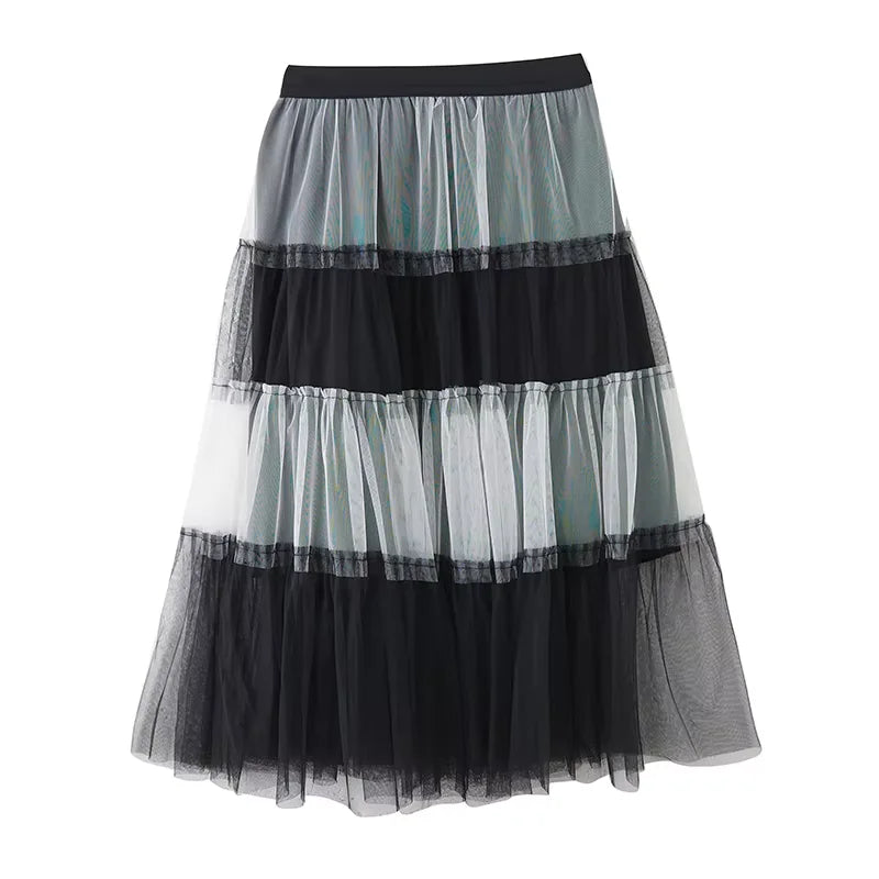 XITAO Patchwork Mesh A-line Skirt Casual Loose Fitting New Arrival Elastic Waist Fashion Personality Summer Women Skirt ZMY1143