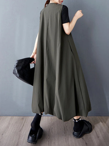 XITAO Bud Single Breasted V-neck Sleeveless Dress Casual Solid Color A-line Mid-calf New Leisure Summer Women Dress GYX1558