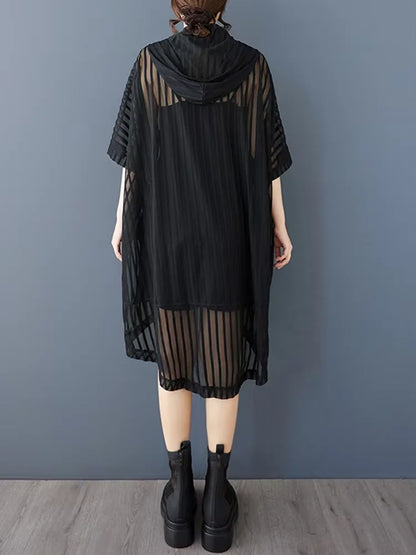 XITAO Hooded Zipper Half Sleeve Dress Casual A-line Loose Fitting Fashion Solid Color Simple New Summer Women Dress ZMY1182