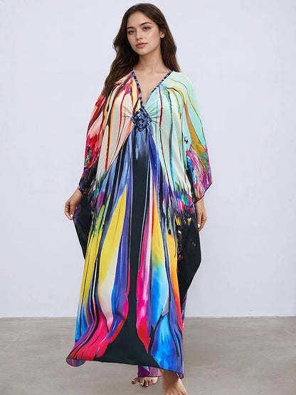 XITAO Contrast Color Print Dress Side Slit Loose Casual Temperament Pullover Loose Casual Slimming Summer Woman Dress GJ1167