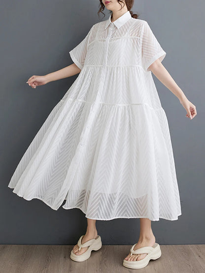 XITAO Hollow Out Single Breasted Two-piece Dress Casual A-line Turn-down Collar Korea New Arrival Fashion Women Dress ZMY1144