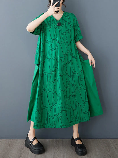 XITAO Loose V-neck Print Women Dress Fashion Slimming Patchwork Women Simple Temperament Casual Irregular Trend Dress HQQ2437