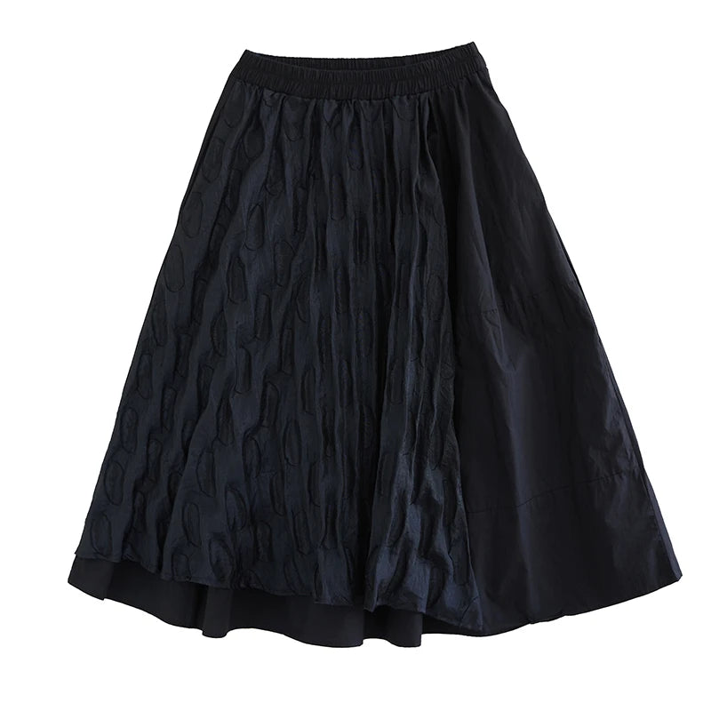 XITAO Gauze Patchwork Asymmetrical Skirts Contrast Color Elastic Waist A-line Mid-calf Casual Slimming Summer Skirt GYX1531