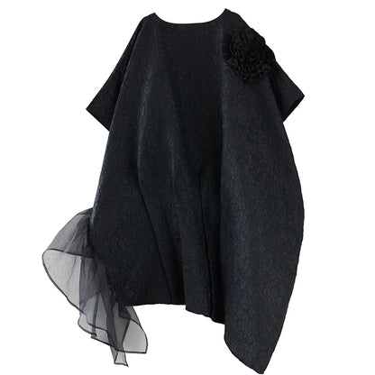 XITAO Gauze Patchwork Batwing Sleeve Dresses Asymmetrical Solid Color Three-dimensional Decoration Loose Dress Spring DMJ3845