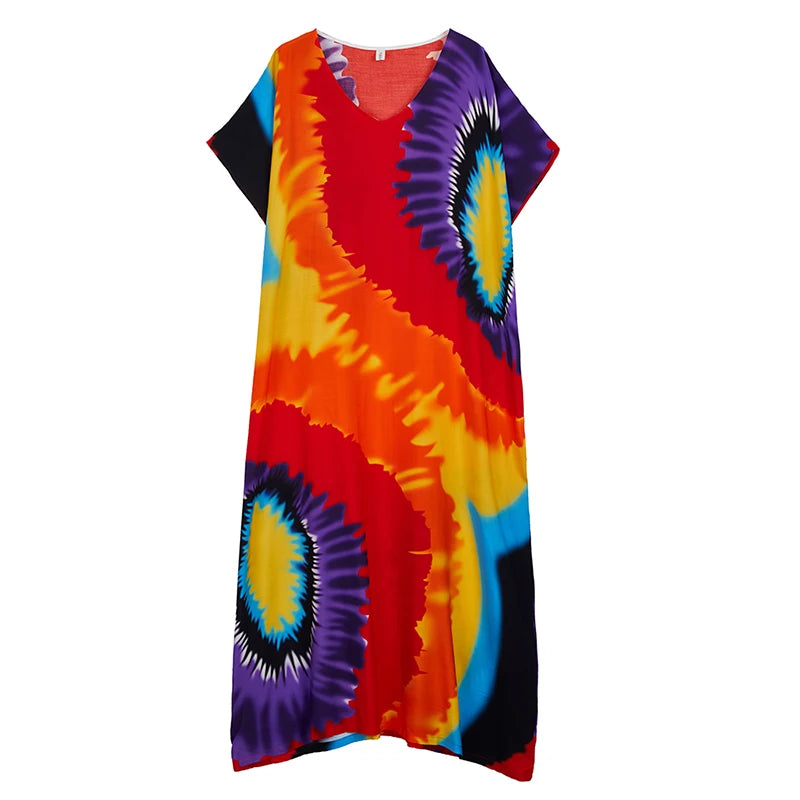 XITAO Female Print Batwing Sleeve Dress Casual Loose Fitting A-line Half Sleeve Simple V-neck Europe Summer Women Dress GYX1516