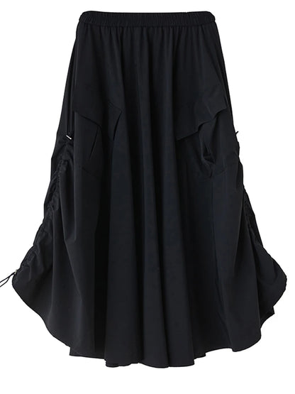 XITAO Pocket Drawstring Loose Skirts Solid Color Elastic Waist Casual All-match Slimming Patchwork Summer Woman Skirts ZMY1297