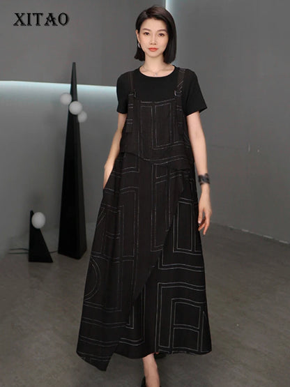 XITAO Loose Patchwork Strap Dress Fashion Match Women A-line Casual Contrast Color Sleeveless Simple Summer Dress HQQ2505