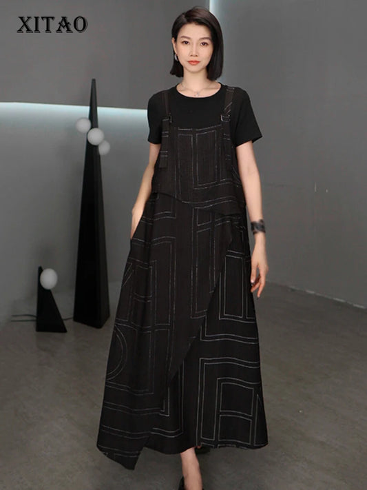 XITAO Loose Patchwork Strap Dress Fashion Match Women A-line Casual Contrast Color Sleeveless Simple Summer Dress HQQ2505