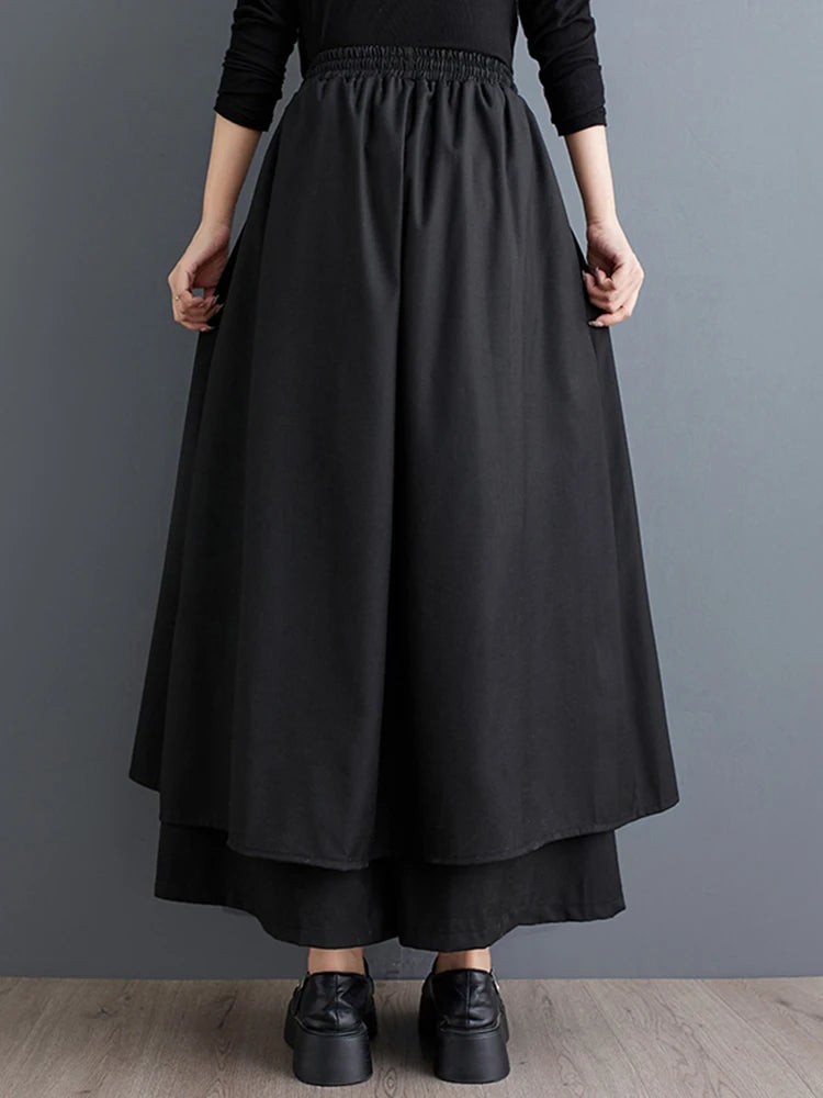 XITAO Asymmetric Wide Leg Lace-up Pant Casual Elastic Waist Fake Two Pieces New Arrival Mid Waist Spring Women Pant GYX1628
