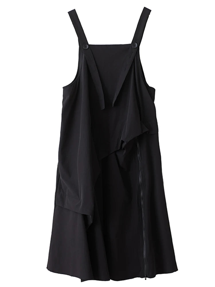 XITAO Button Irregular Zipper Dress Casual Solid Color Simple New Arrival Fashion All Match Slimming Summer Female Dress ZMY1234