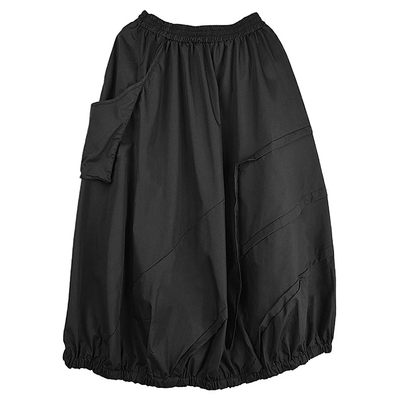 XITAO Bud Pocket Pleated Skirt Casual Loose Fitting Personality Elastic Waist Bubble Fashion New Loose Women Skirt ZMY1089