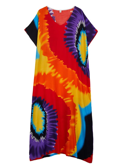 XITAO Female Print Batwing Sleeve Dress Casual Loose Fitting A-line Half Sleeve Simple V-neck Europe Summer Women Dress GYX1516