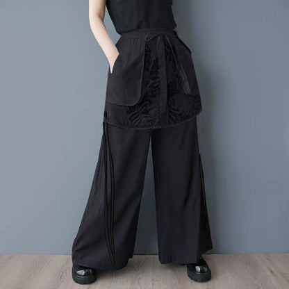 XITAO Patchwork Mesh Contrast Color Pant Casual Loose Wide Leg Fitting New Pocket Fashion Lace Spring Female Pant GYX1586