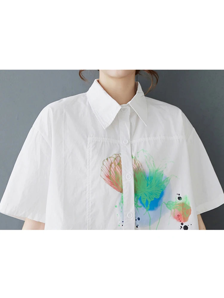 XITAO Print Single Breasted Shirt Casual Turn-down Collar Half Sleeve Simple Leisure Flower Thin Summer Female Shirt GYX1535