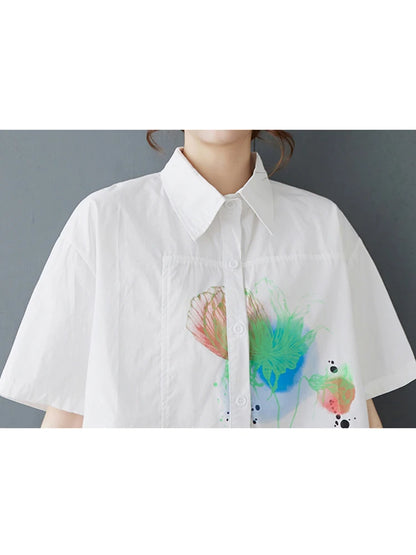 XITAO Print Single Breasted Shirt Casual Turn-down Collar Half Sleeve Simple Leisure Flower Thin Summer Female Shirt GYX1535