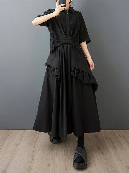 XITAO Patchwork Edible Tree Fungus Skirts Pocket Solid Color Elastic Waist A-line Loose Temperament Woman Skirts ZMY1252