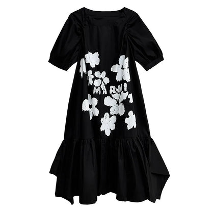 XITAO Ruffles Flower A-line Dress Puff Sleeve Casual Loose Fitting Vintage New Chinese Style Slimming Summer Women Dress ZY8933
