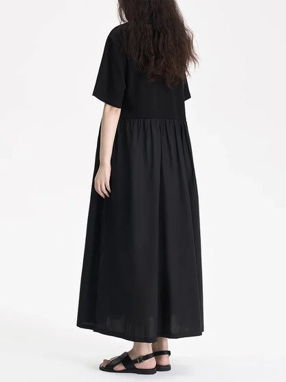 XITAO Bandage O-neck Pleated Dress Short Sleeve Casual Loose Fitting Simple Pullover Slimming A-line Summer Women Dress ZMY1206