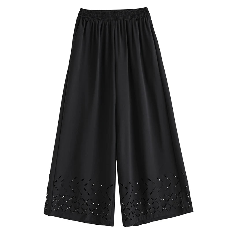XITAO Hollow Out Wide-leg Elastic Waist Pant Casual Solid Color Slimming Korea New Arrival Personality Spring Women Pant GYX1525
