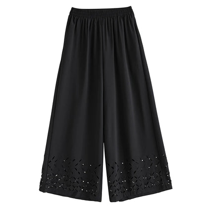 XITAO Hollow Out Wide-leg Elastic Waist Pant Casual Solid Color Slimming Korea New Arrival Personality Spring Women Pant GYX1525