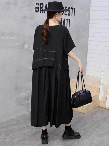 XITAO Patchwork Solid Color Loose Dress O-neck Short Sleeve A-line Pullover Slimming Temperament Summer Woman Dress ZMY1379