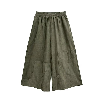 XITAO Solid Color Patchwork Female Vintage Pants Elastic Waist Loose Slimming All Match Wide Leg Pants 2024 Autumn New LJ1079
