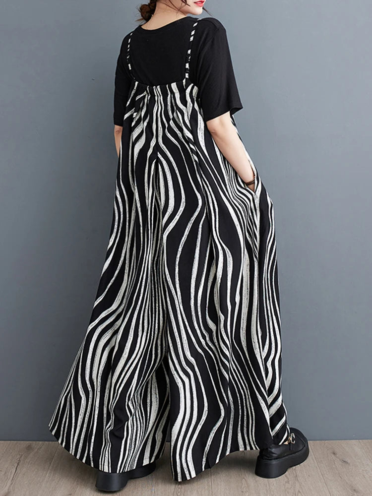 XITAO Striped Print Loose Jumpsuits Pocket Spaghetti Strap Casual New All-match Temperament Woman Summer Jumpsuits ZMY1272
