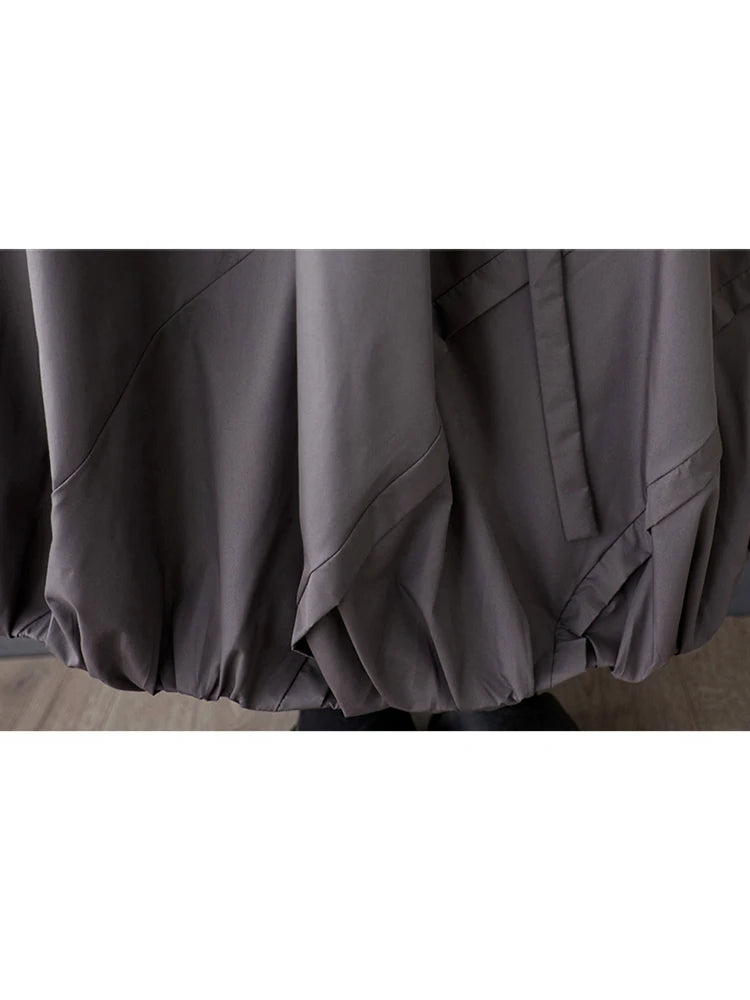 XITAO Bud Pocket Elastic Waist Skirt A-line Casual Loose Fit Solid Color Pleated Fashion Patchwork Summer Women Skirt HQQ2470